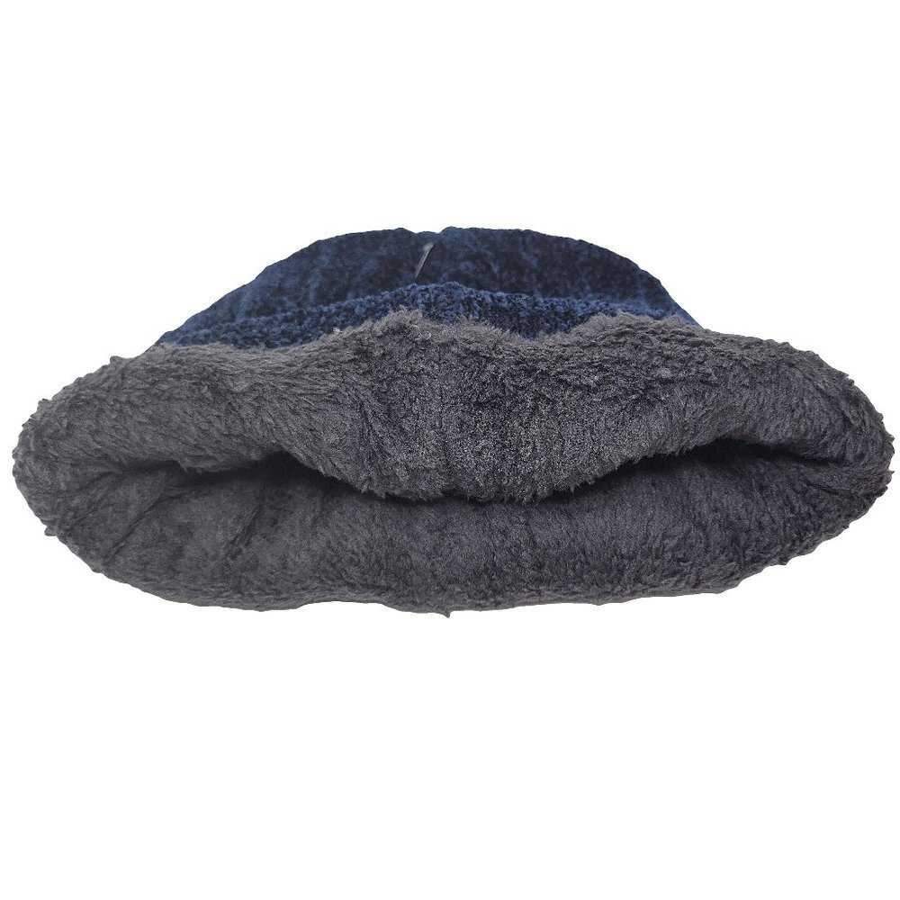 Women's Winter Thermal Fleece Knit Lined Beanie Hat, Blue - Picture 3 of 3
